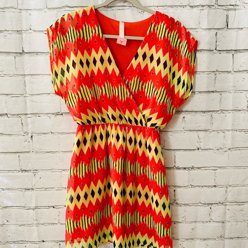 Retro Chevron Vintage Summer Geometric Stripe Dress With Open Sleeves Size 10